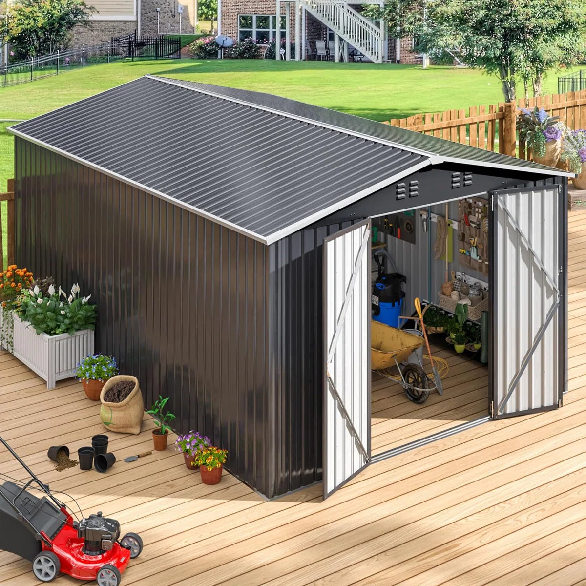 ™Marona | מחסן אחסון עמיד בגודל 10x14 רגל – שלדת פלדה, מבנה עמיד למים, דלתות כפולות