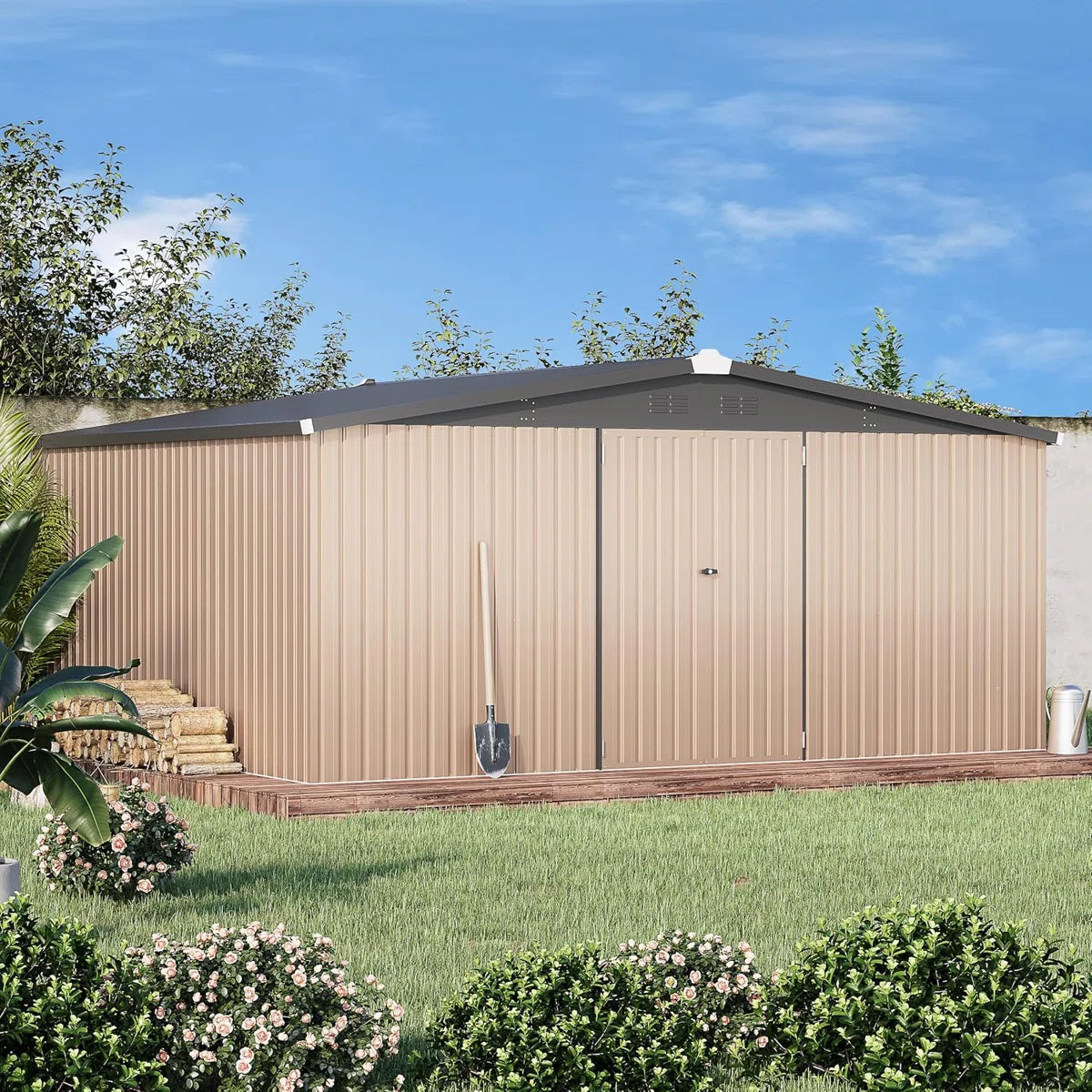 ™Avyra | מחסן פלדה עמיד בגודל 14x12 רגל – חסין חלודה, עמיד למים, מבנה מחוזק ויציב